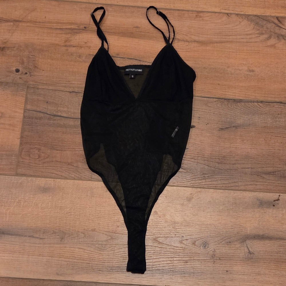 PrettyLittleThing Bodysuit Black Lingerie Sheer Thong Sleeveless Size 10